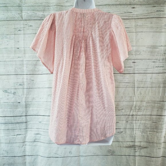 The Nines by Hatch Womens Button Front Top Sz Small Red White Striped - Picture 4 of 7